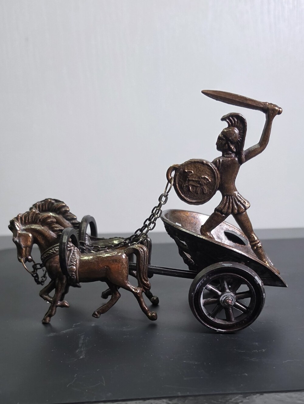 Bronze-Tone Chariot Figurine Home Accent - Warrior & Horses